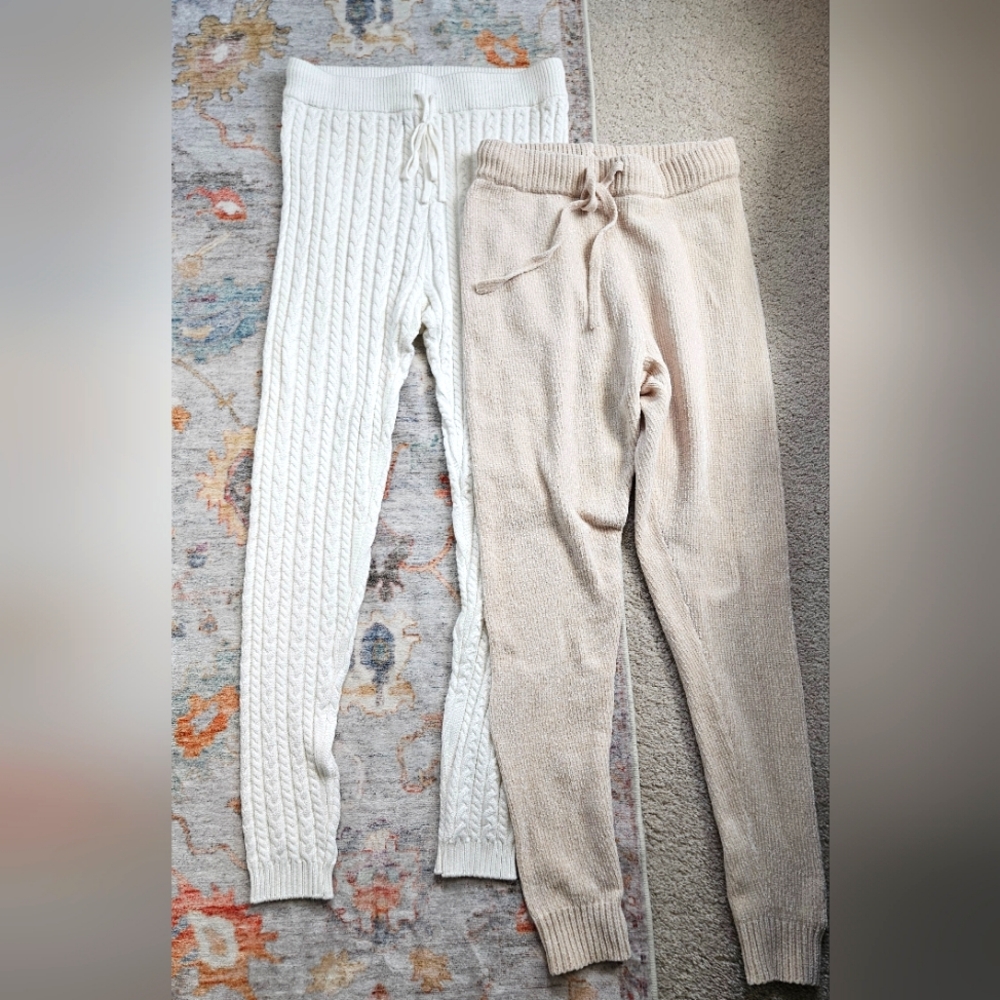 Meshki Knit Joggers in Cream and Beige
